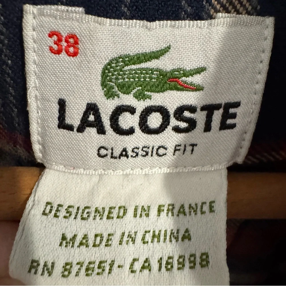 Lacoste Men’s‎ Plaid Flannel Button Down Casual Shirt Double Pocket sz 38 Small